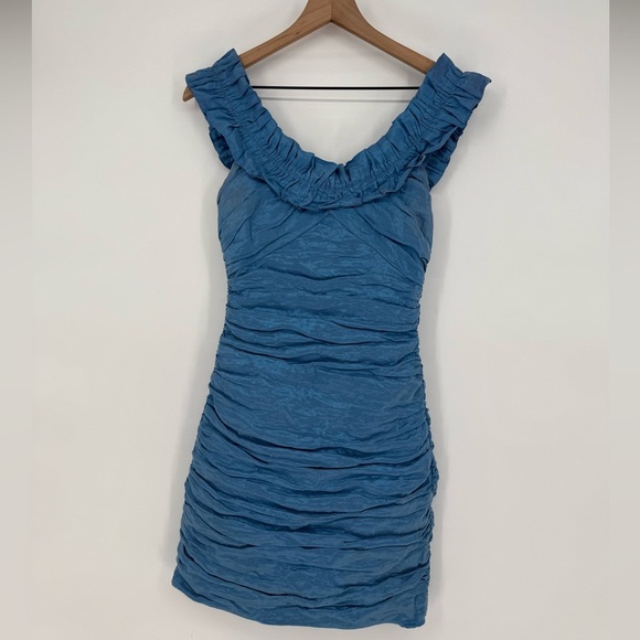 BCBGMaxazria Blue Mini Dress Form Fitting With Ruffles Women's Size 8 - Picture 1 of 6